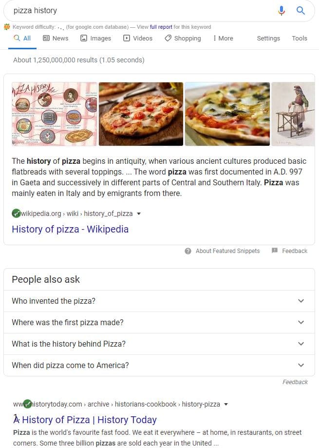 SERPs for pizza history